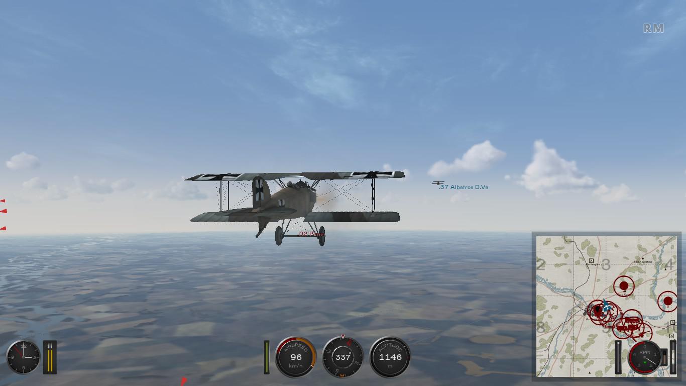 Albatros D.Va в небе в режиме свободной камеры