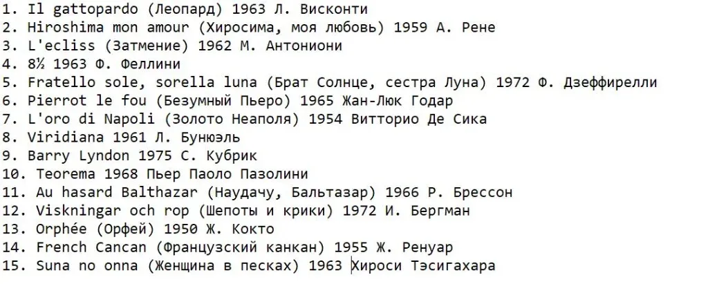 Список Сойера или 15 глыб кинематографа