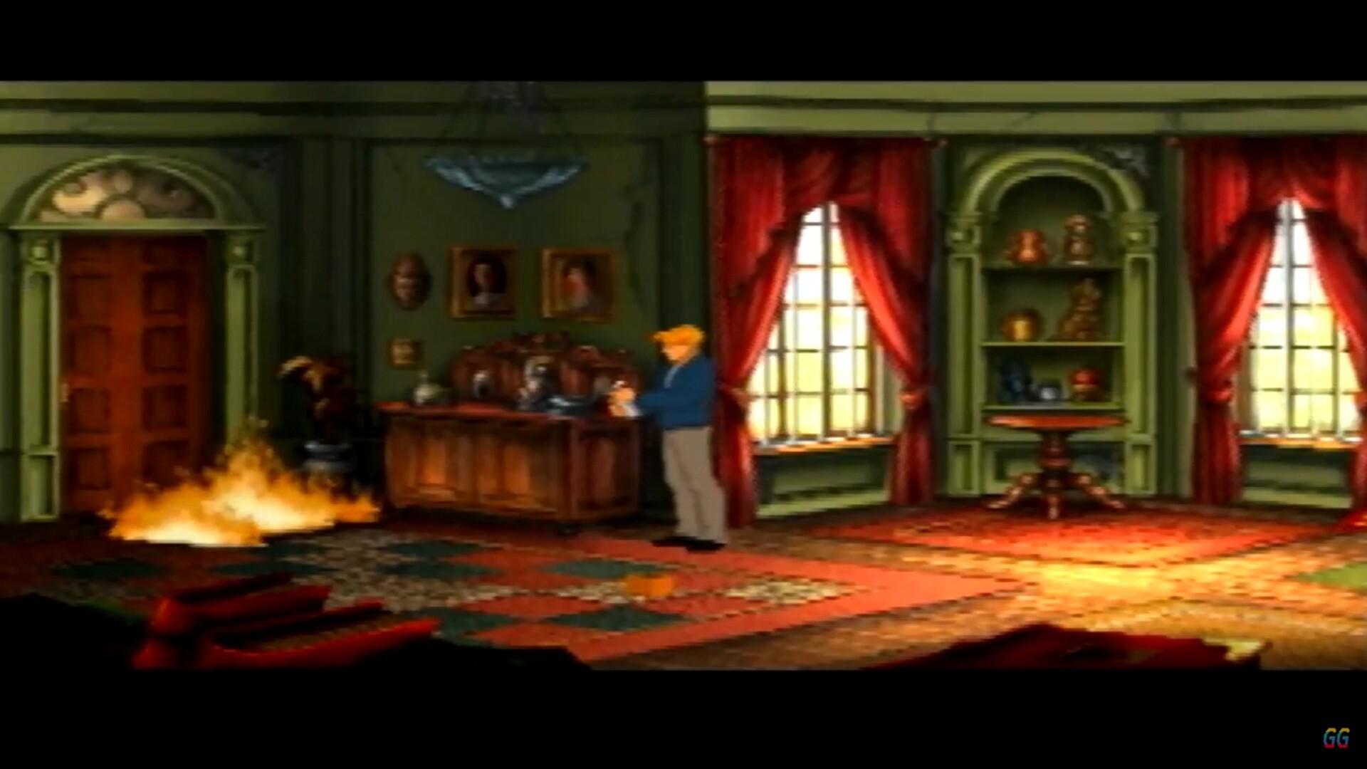 Broken Sword II: The Smoking Mirror. Самое начало игры, чтобы выбраться из комнаты надо потушить пожар