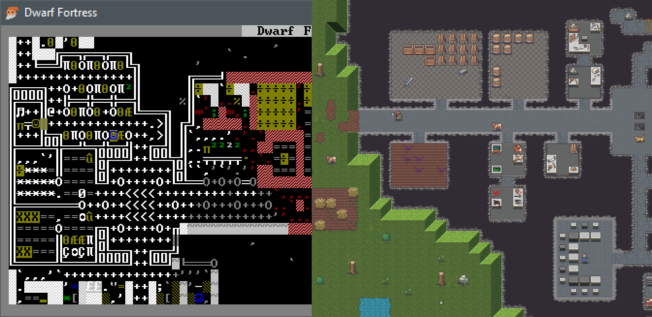Сравнение ASCII графики DF и скриншотов Steam версии.
