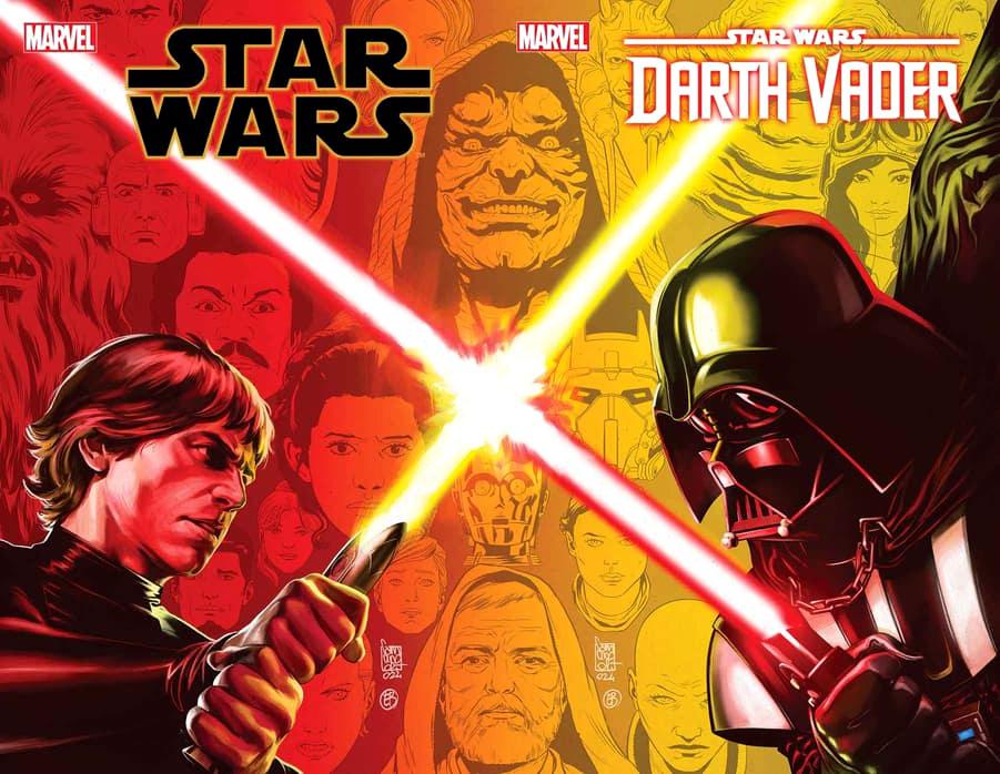 Арт Джузеппе Камунколи, разбитый на вариантные обложки Star Wars #50 и Star Wars: Darth Vader #50