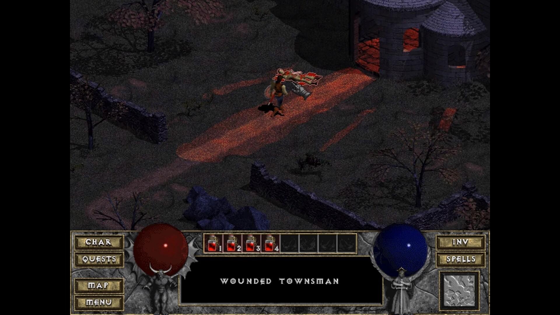 Diablo. Главный герой находит умирающего жителя деревни, который умоляет не входить в Собор